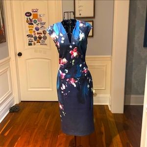 Ted baker long satin floral navy dress almost midnight navy